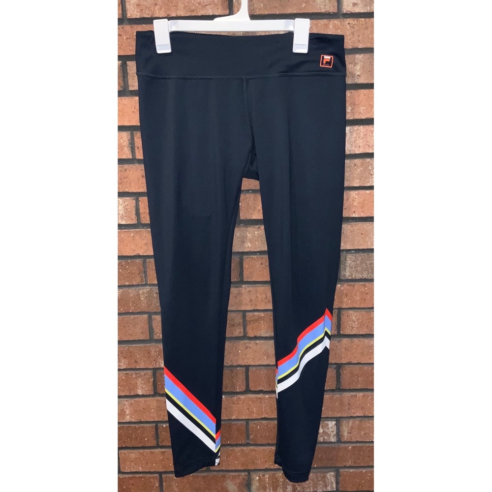 Fila Sport Womens Black Leggings Multicolor Chevron Stripe Performance Pants M